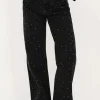 Zwarte Wide Leg Jeans Met Steentjes