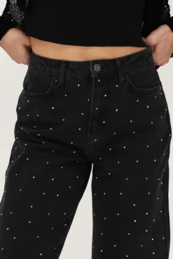 Zwarte Wide Leg Jeans Met Steentjes