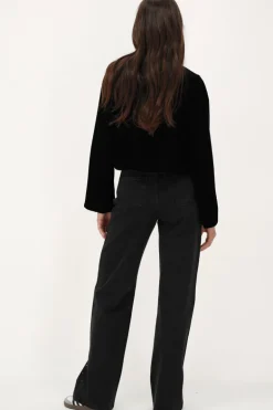 Zwarte Wide Leg Jeans Met Steentjes