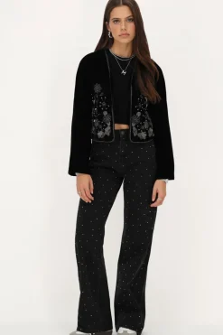 Zwarte Wide Leg Jeans Met Steentjes