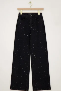 Zwarte Wide Leg Jeans Met Steentjes